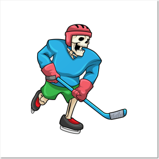 Skeleton at Ice hockey with Ice hockey stick Posters and Art